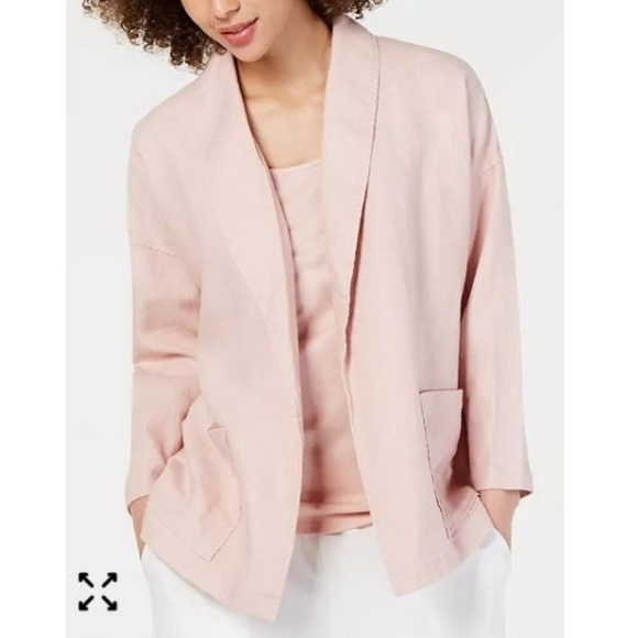 EILEEN FISHER 100% Linen Kimono Jacket Cardigan Pink Lagenlook Layer Women's L - Picture 2 of 9
